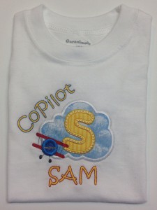 cloud and airplane applique with copilot and Sam for a younger brother