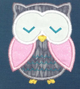 cute grey owl with pink wings applique