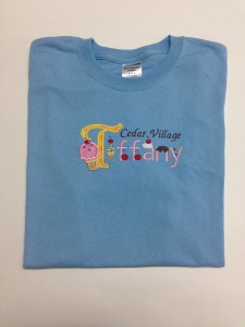 Ice cream cone applique with applique first letter of Tiffany