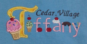 Ice cream cone applique with applique first letter of Tiffany