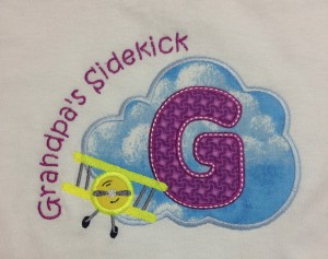 applique cloud, G, and airplane for girl