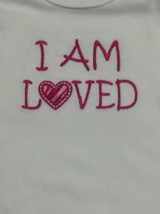 hot pink heart applique I am loved with heart for the O