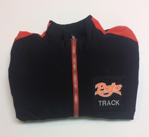 track jacket with Springtown pojo track square applique