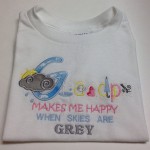 Grandpa makes me happy when skies are grey with rainy day font grey cloud and sunshine applique.